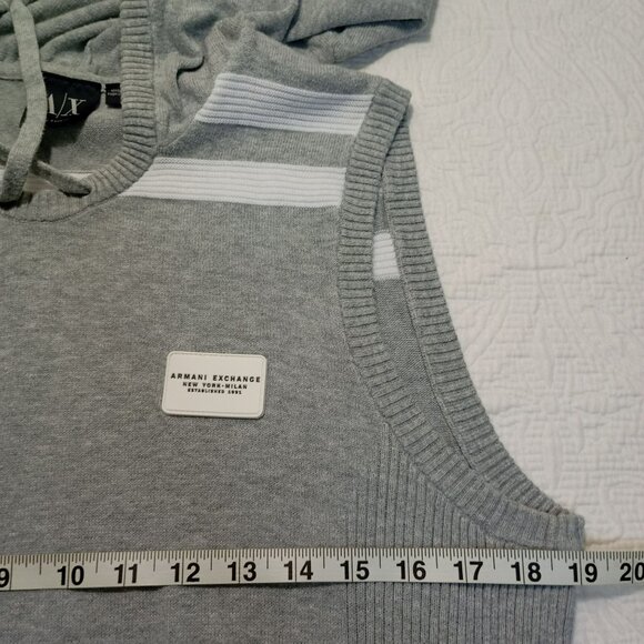 Armani Exchange Top Mens Hooded Knit Striped Shoulders Gray Sleeveless Size M - Picture 8 of 9